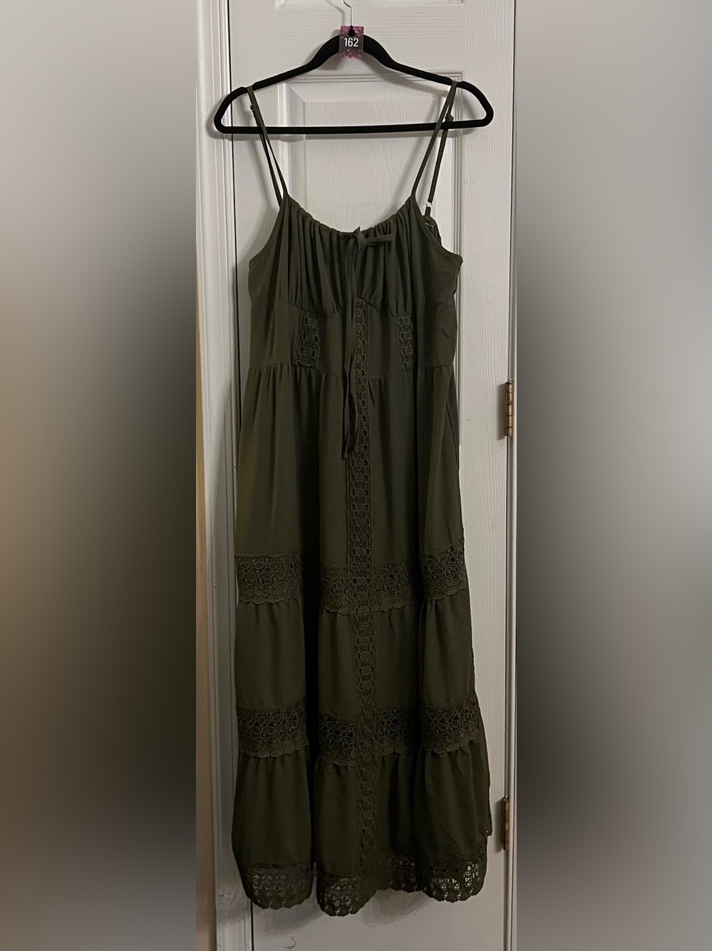162. Cider Olive Green Boho Tiered Lace Maxi Dress Size 2X NWT